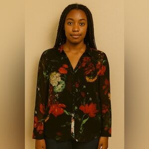 Express Black Floral Sheer Blouse